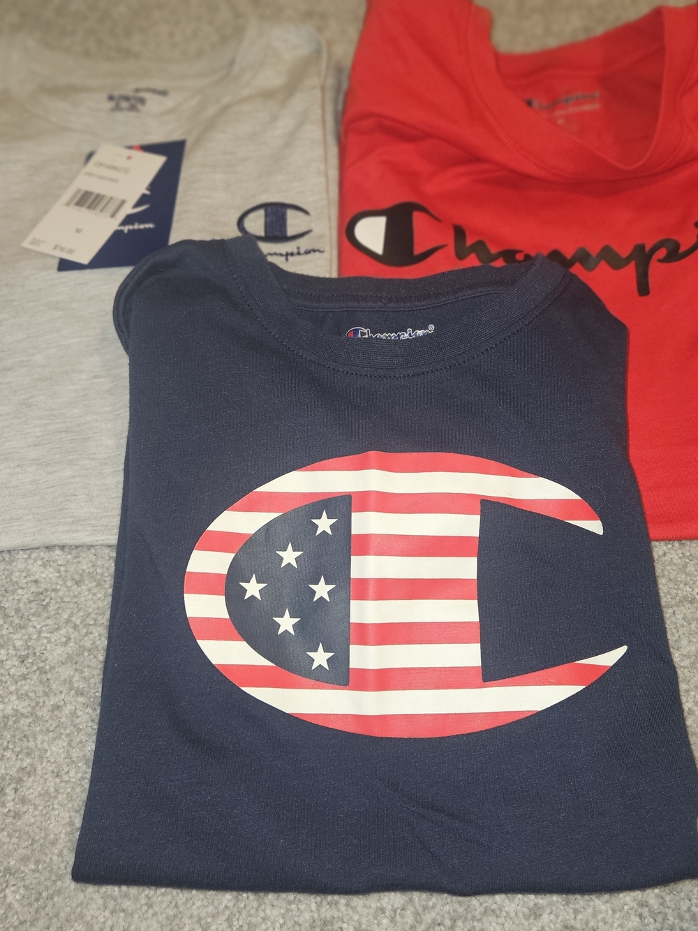 Champion Kids Navy, Red & Gray American Flag Logo Tees